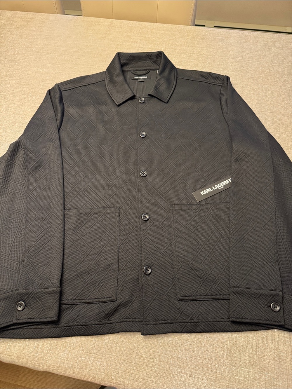 Karl Lagerfeld-NWT/Black Geometric Jacquard Button Jacket & Shorts/Men’s L